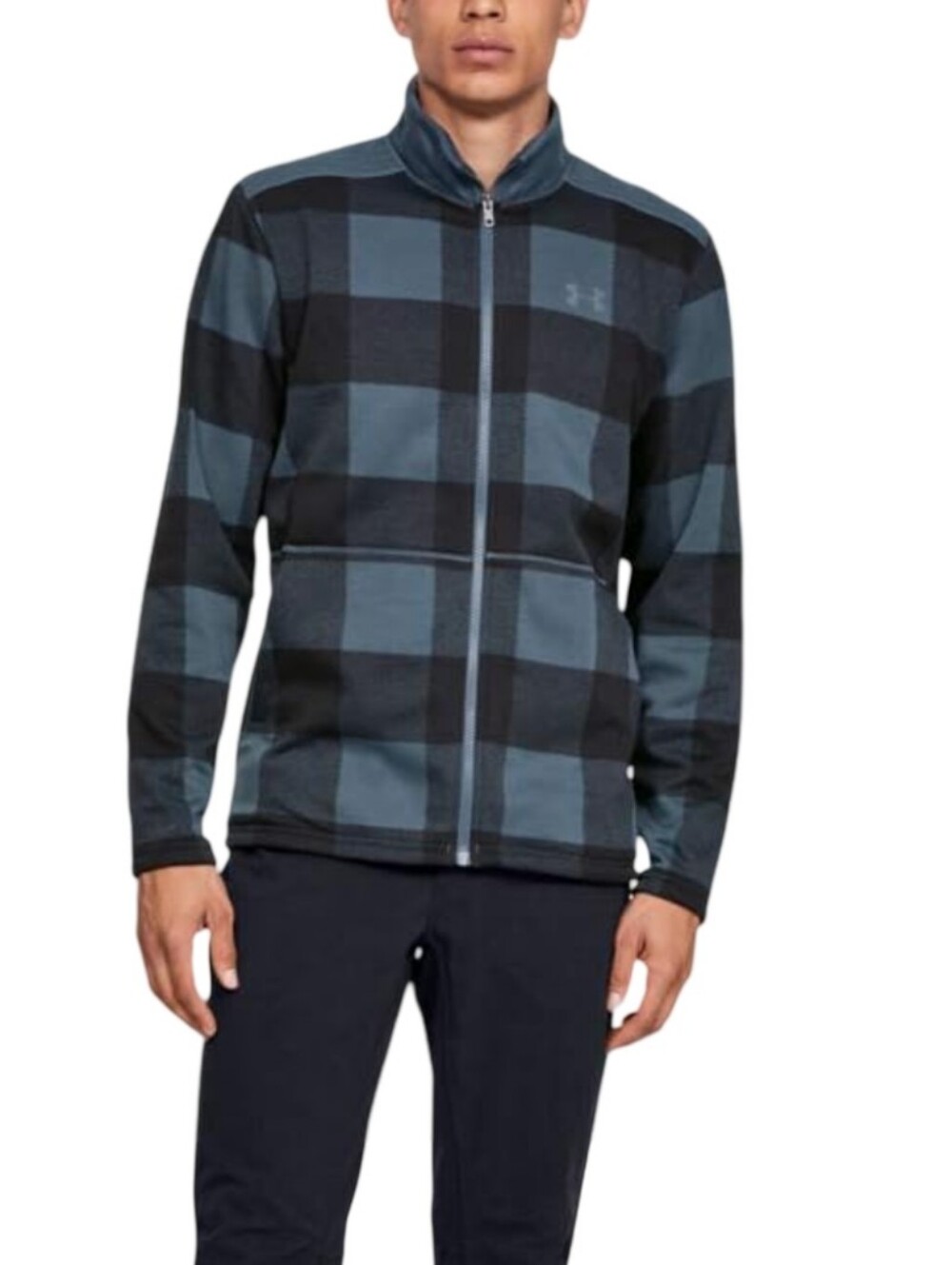 Under Armour Men's Blue & Black Buffalo Plaid Full-Zip Jacket Fleece Lined XXL